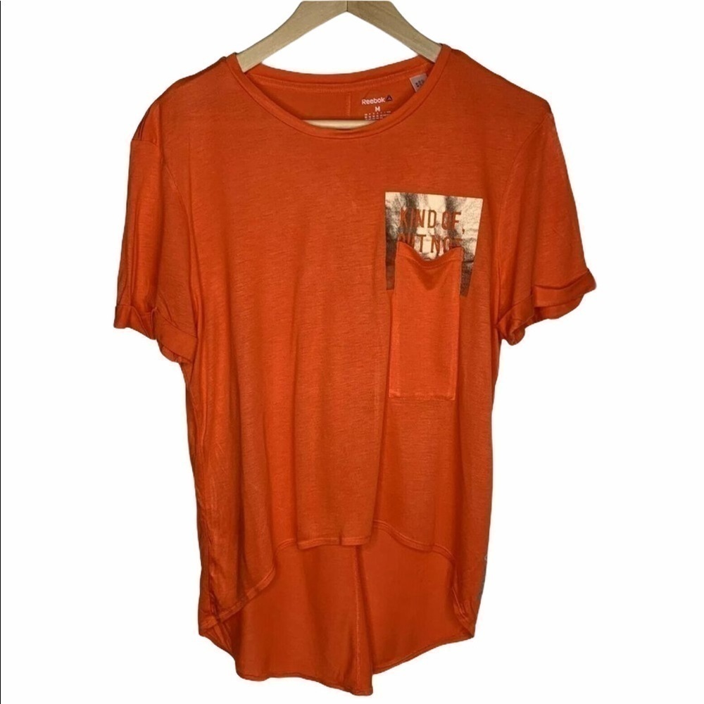 Reebok Womens Shirt Medium Orange Gold detail pocket